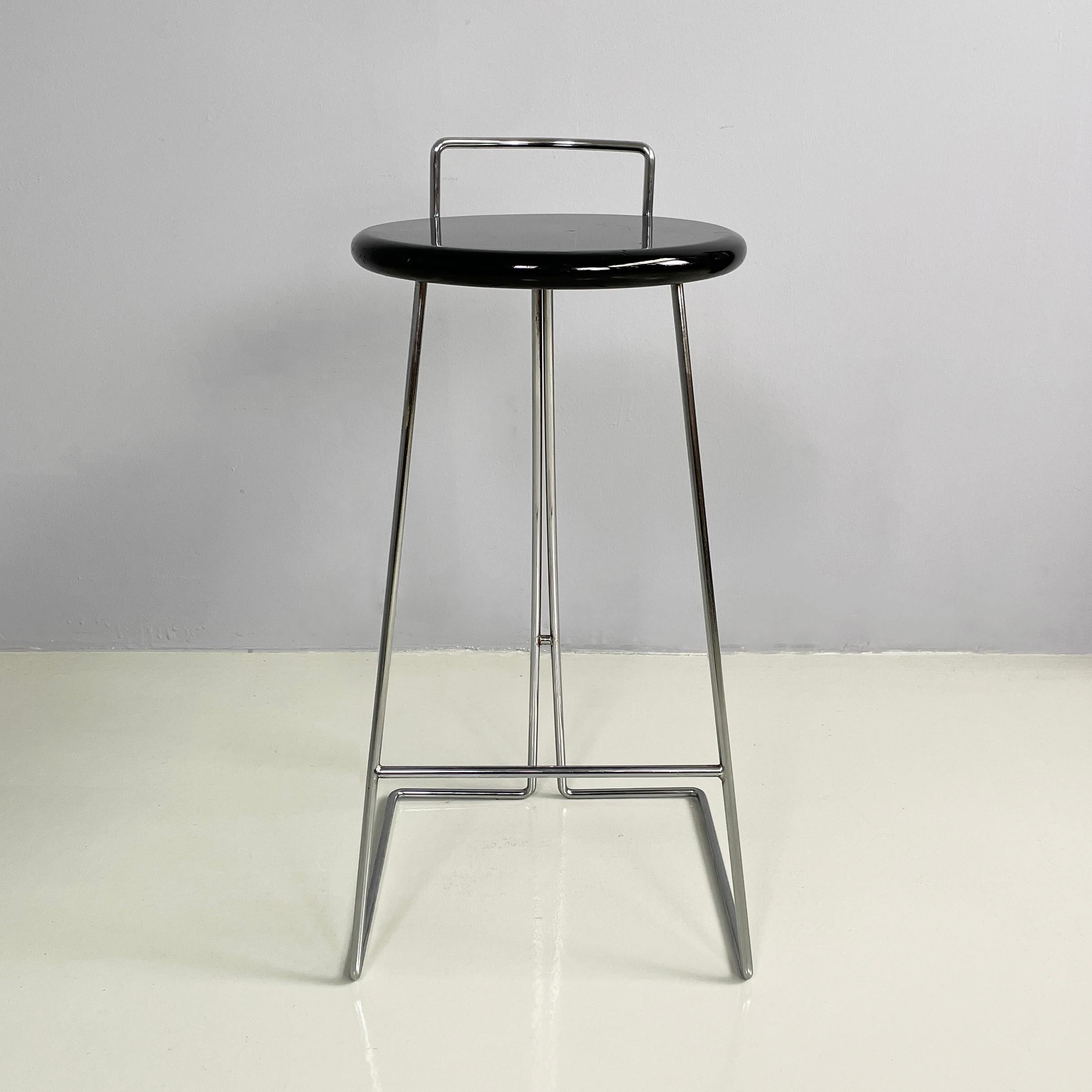 Italian modern Black wood and chromed metal bar stool by Dada, 1980s