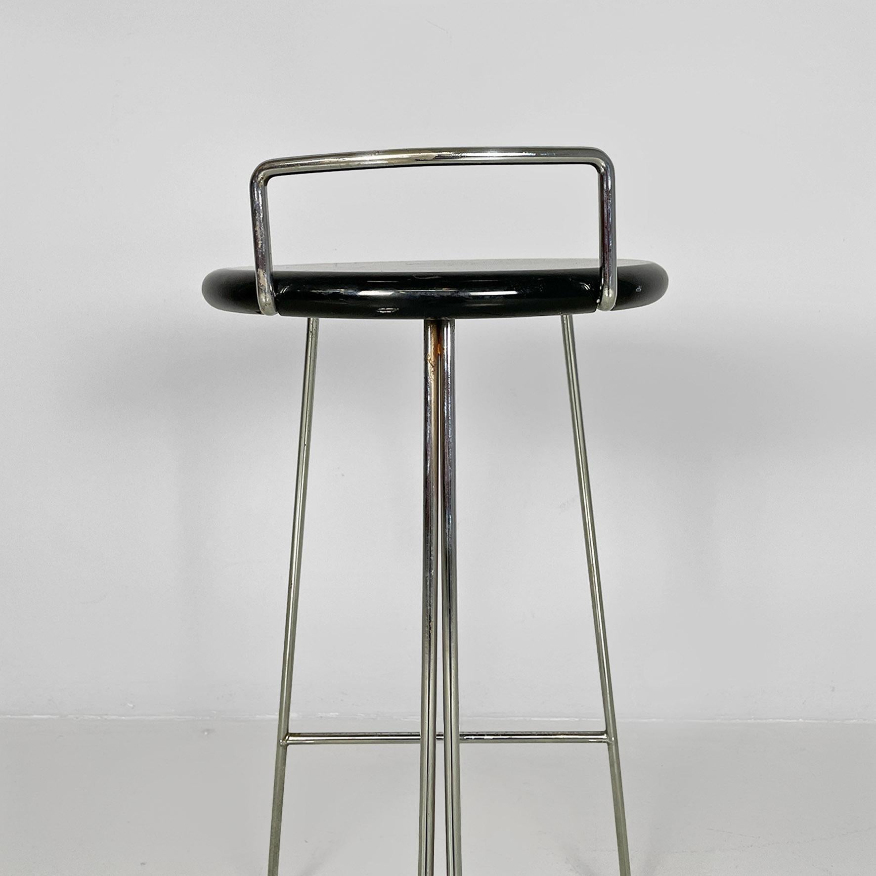 Italian modern black wood and chromed metal stool by George Coslin, Dada 1980s For Sale 2