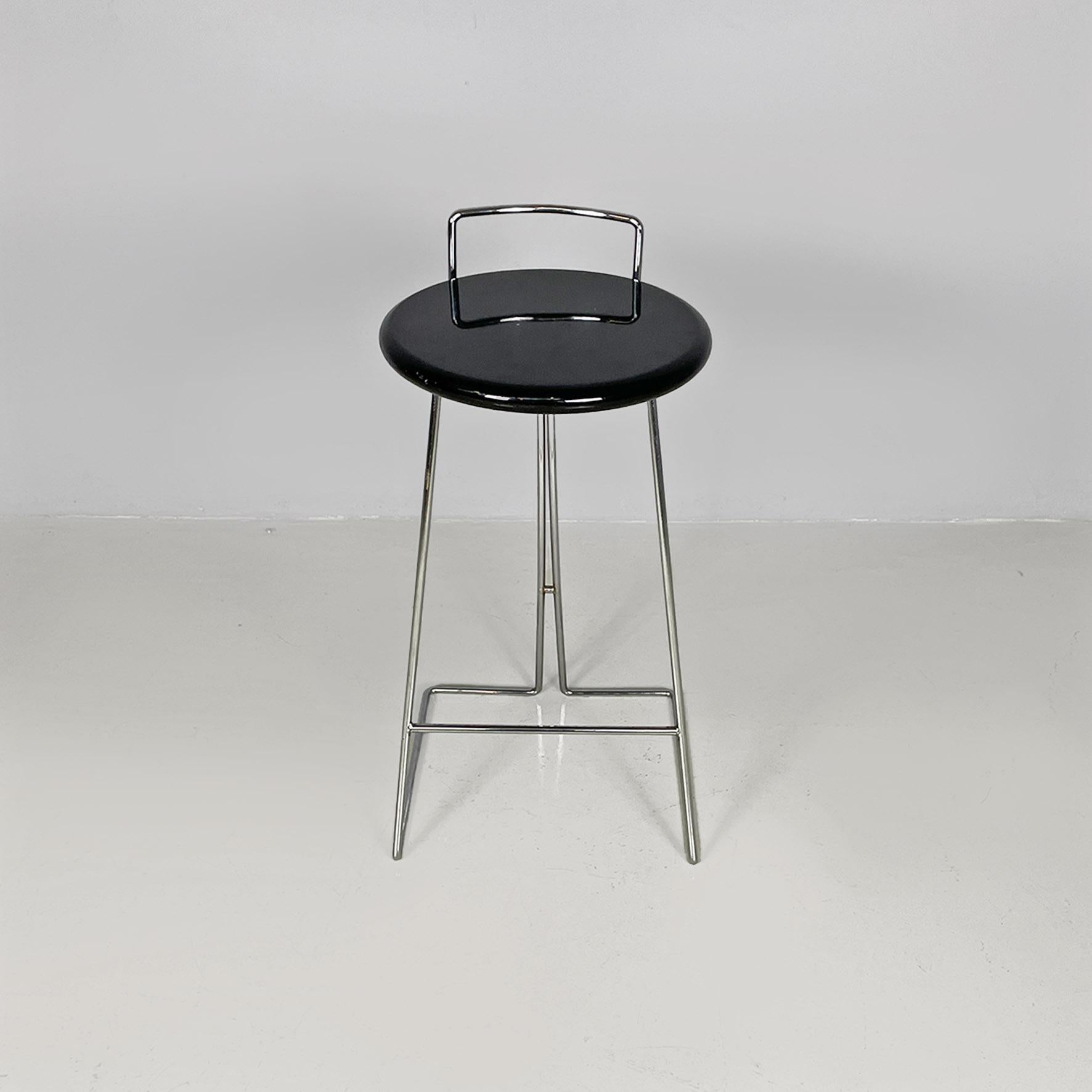 Mid-Century Modern Italian modern black wood and chromed metal stool by George Coslin, Dada 1980s For Sale