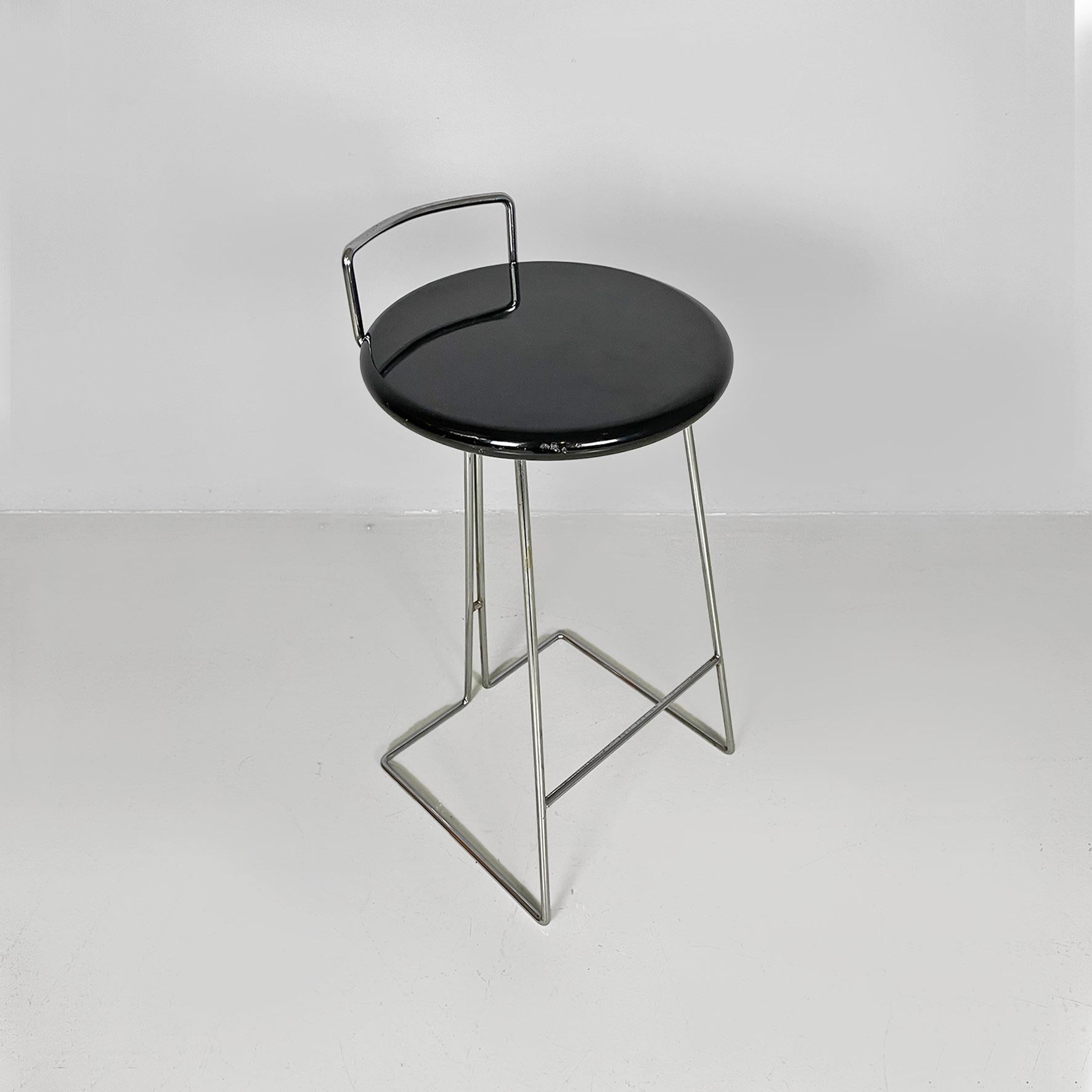 Late 20th Century Italian modern black wood and chromed metal stool by George Coslin, Dada 1980s For Sale