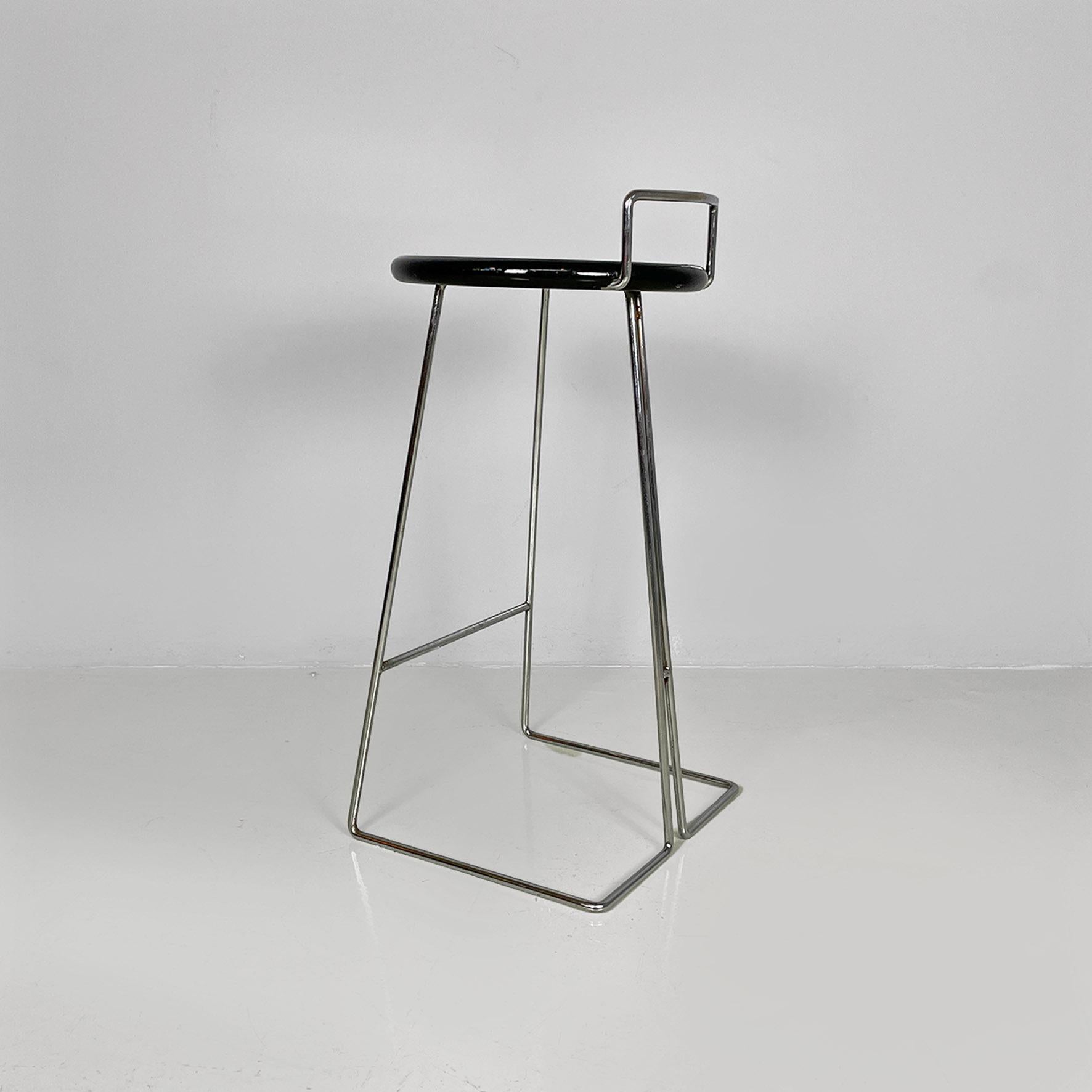 Metal Italian modern black wood and chromed metal stool by George Coslin, Dada 1980s For Sale