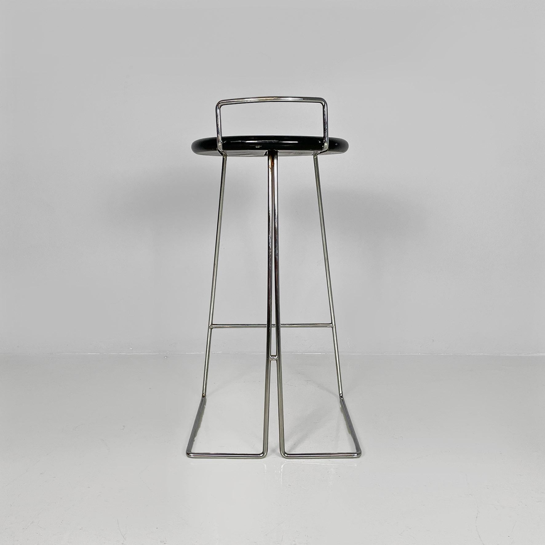 Italian modern black wood and chromed metal stool by George Coslin, Dada 1980s For Sale 1
