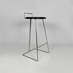 Italian modern black wood and chromed metal stool by George Coslin, Dada 1980s