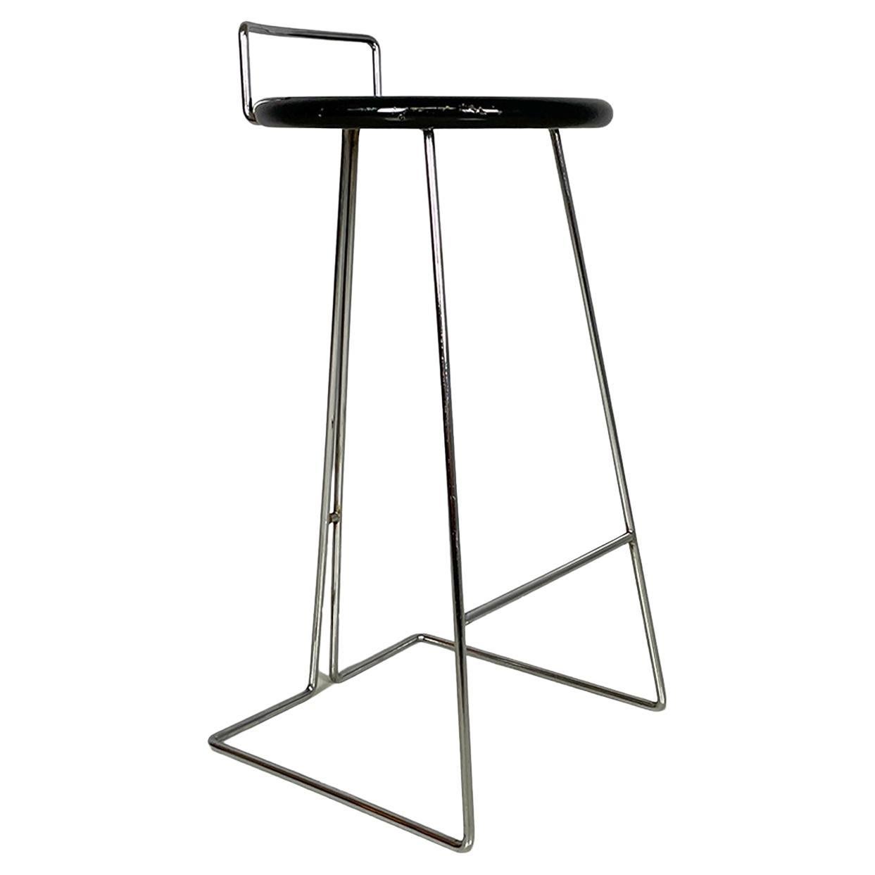 Italian modern black wood and chromed metal stool by George Coslin, Dada 1980s
