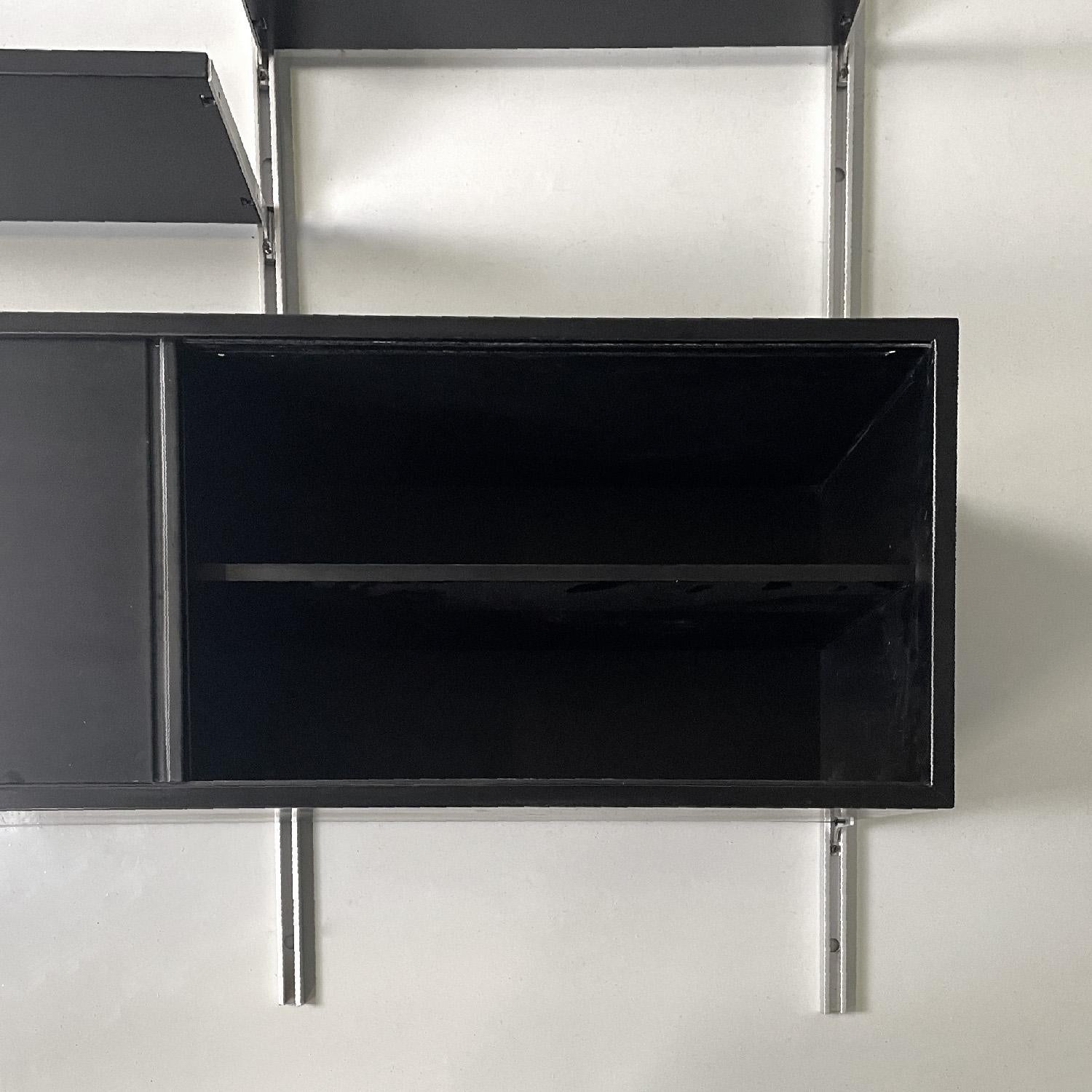 Italian modern black wood and metal bookcase E22 by Borsani for Tecno, 1970s For Sale 5