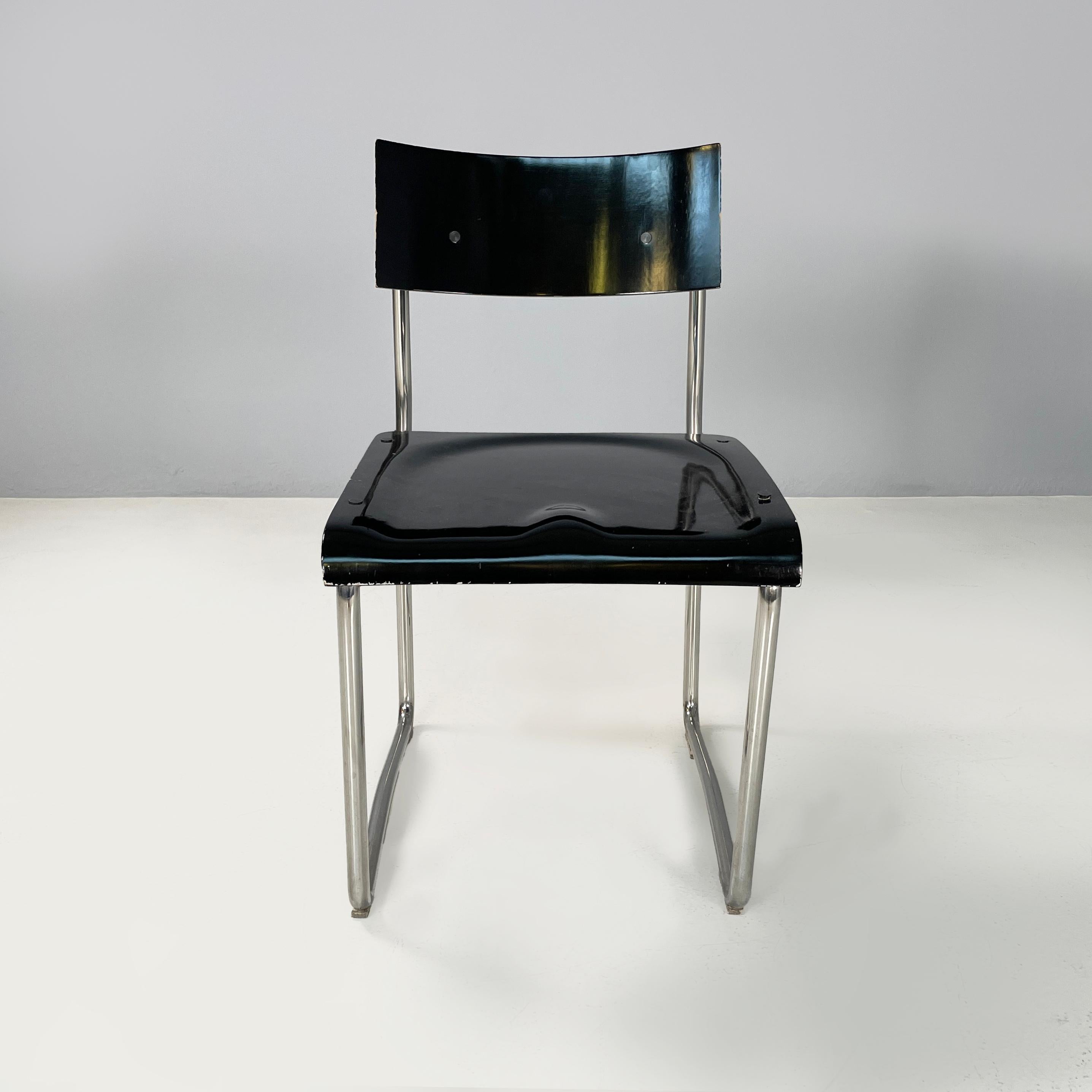 Modern Italian modern Black wood and metal Chairs Lariana by Terragni for Zanotta, 1980 For Sale