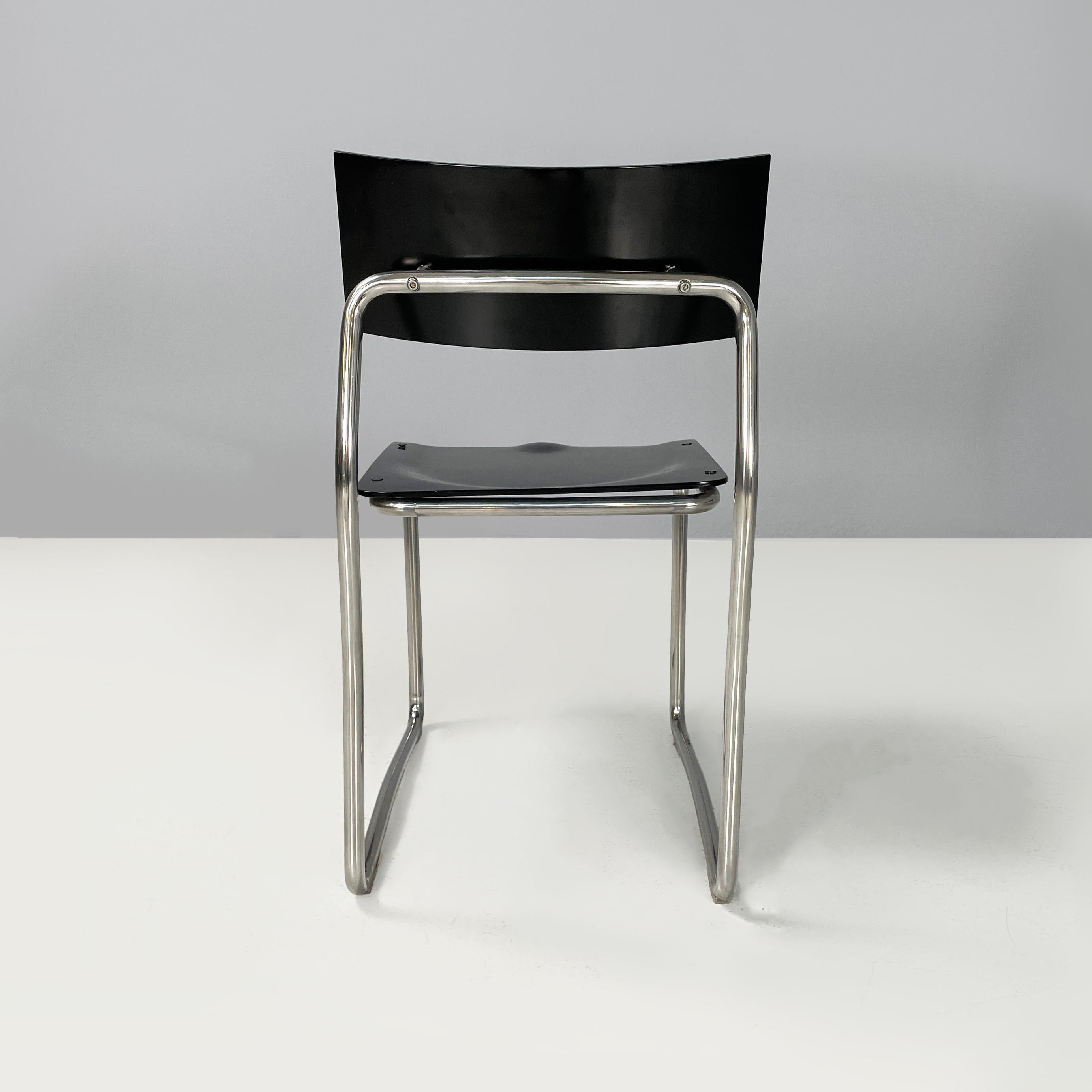 Late 20th Century Italian modern Black wood and metal Chairs Lariana by Terragni for Zanotta, 1980 For Sale