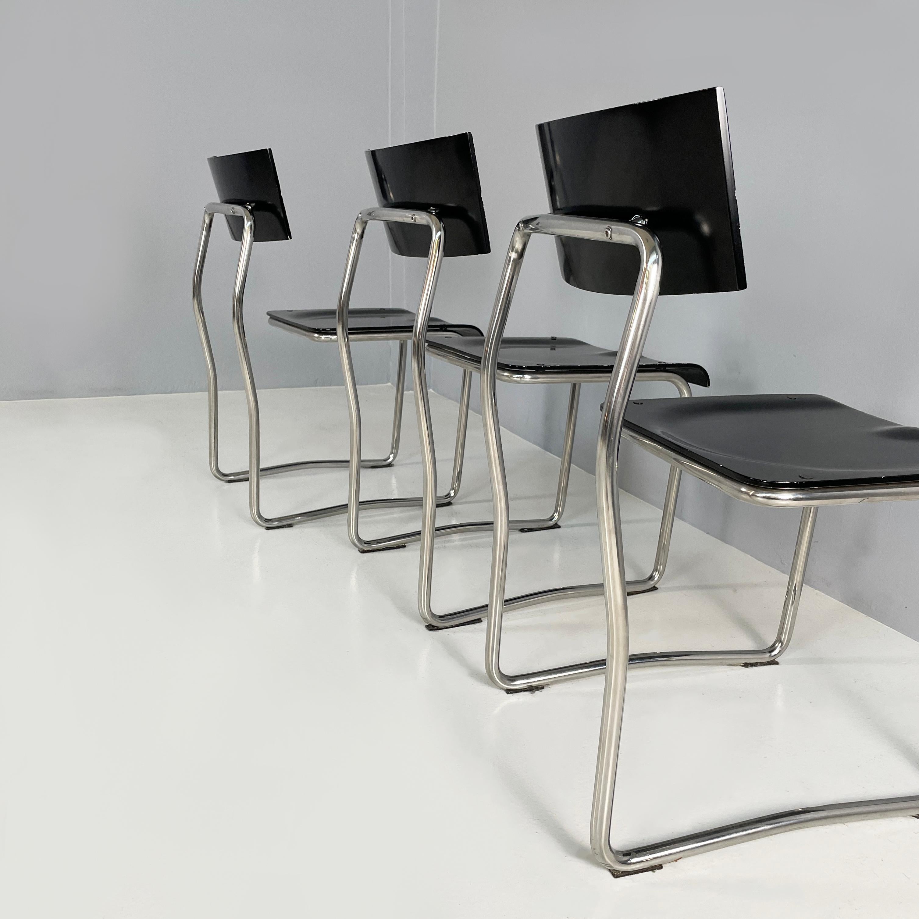 Italian modern Black wood and metal Chairs Lariana by Terragni for Zanotta, 1980 For Sale 1
