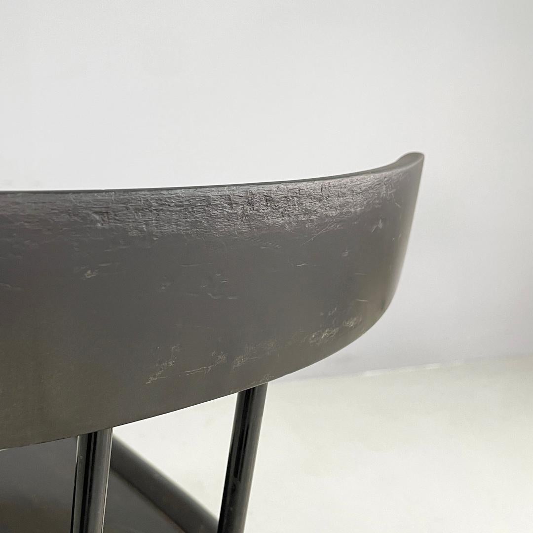 Italian modern black wood and metal chairs with rounded profiles, 1980s For Sale 5