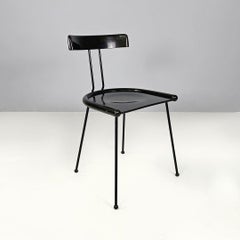 Italian modern black wood and metal chairs with rounded profiles, 1980s