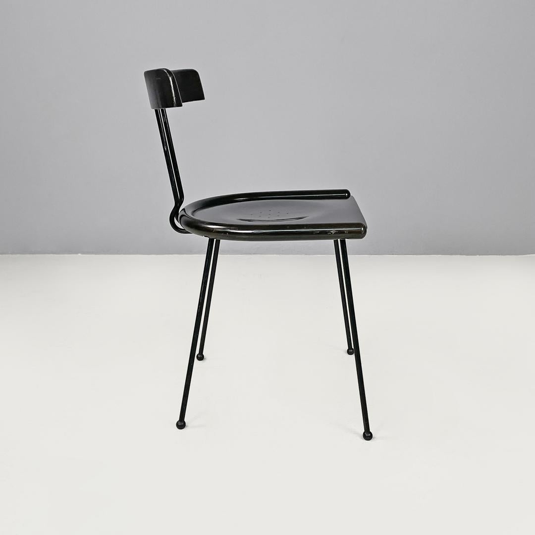Modern Italian modern black wood and metal chairs with rounded profiles, 1980s For Sale