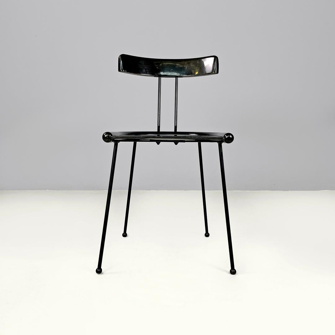 Italian modern black wood and metal chairs with rounded profiles, 1980s In Fair Condition For Sale In MIlano, IT