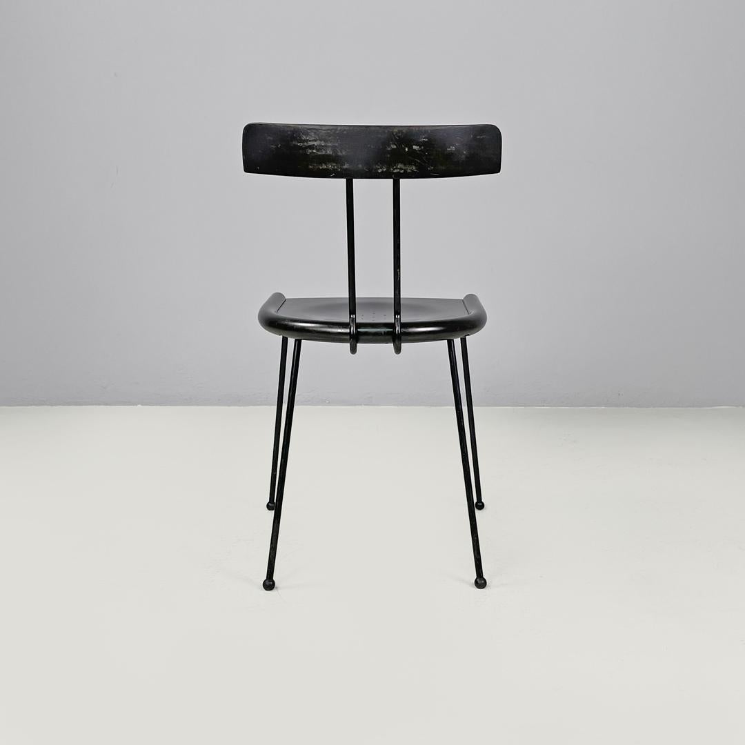 Late 20th Century Italian modern black wood and metal chairs with rounded profiles, 1980s For Sale