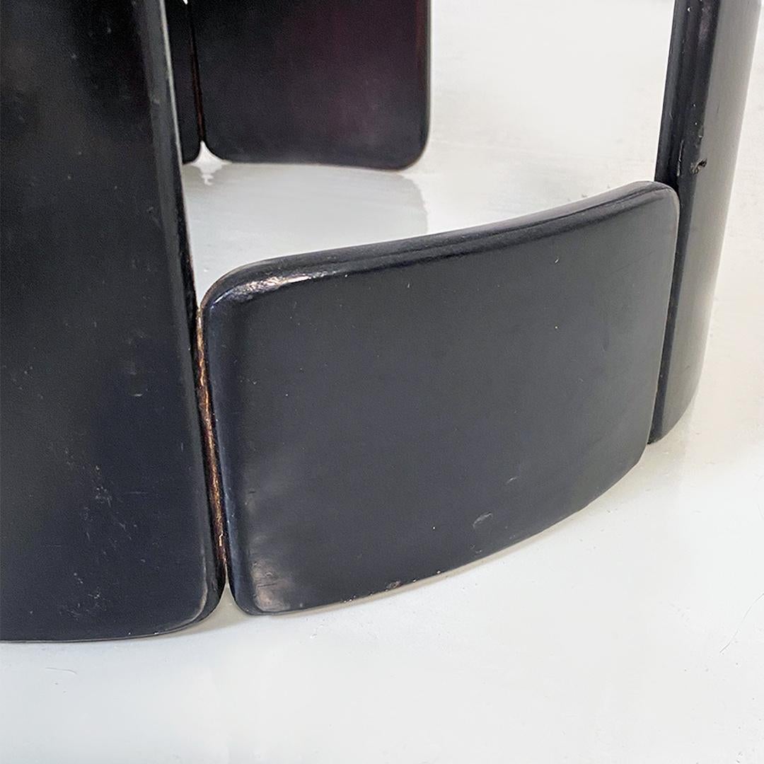 Italian Modern Black Wood and Pied De Poule Pattern Seat Pouf or Stool, 1970s 5