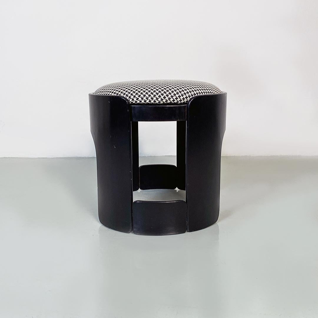 Italian Modern Black Wood and Pied De Poule Pattern Seat Pouf or Stool, 1970s 2