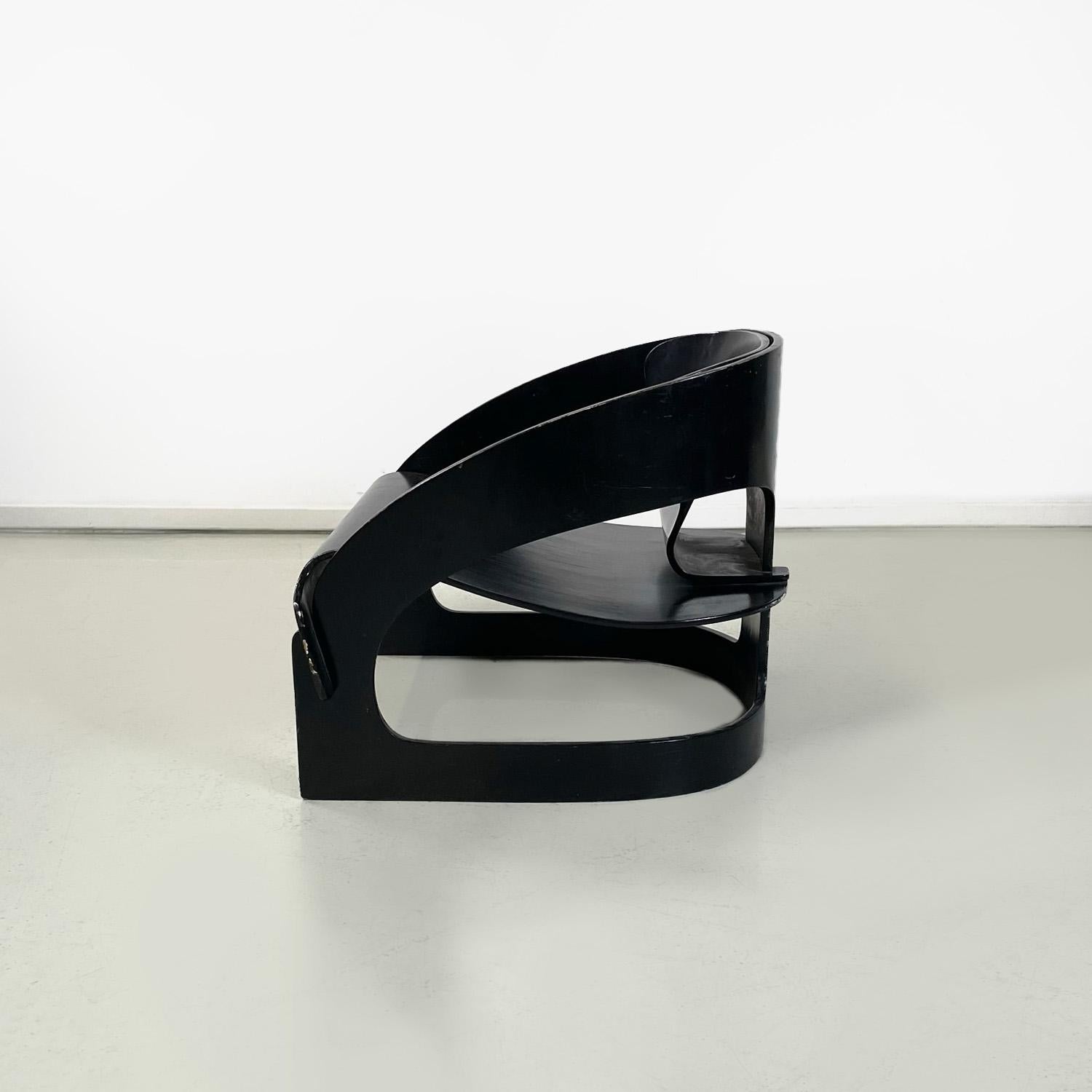 Modern Italian modern black wood armchair mod. 4801 by Joe Colombo for Kartell, 1970s For Sale