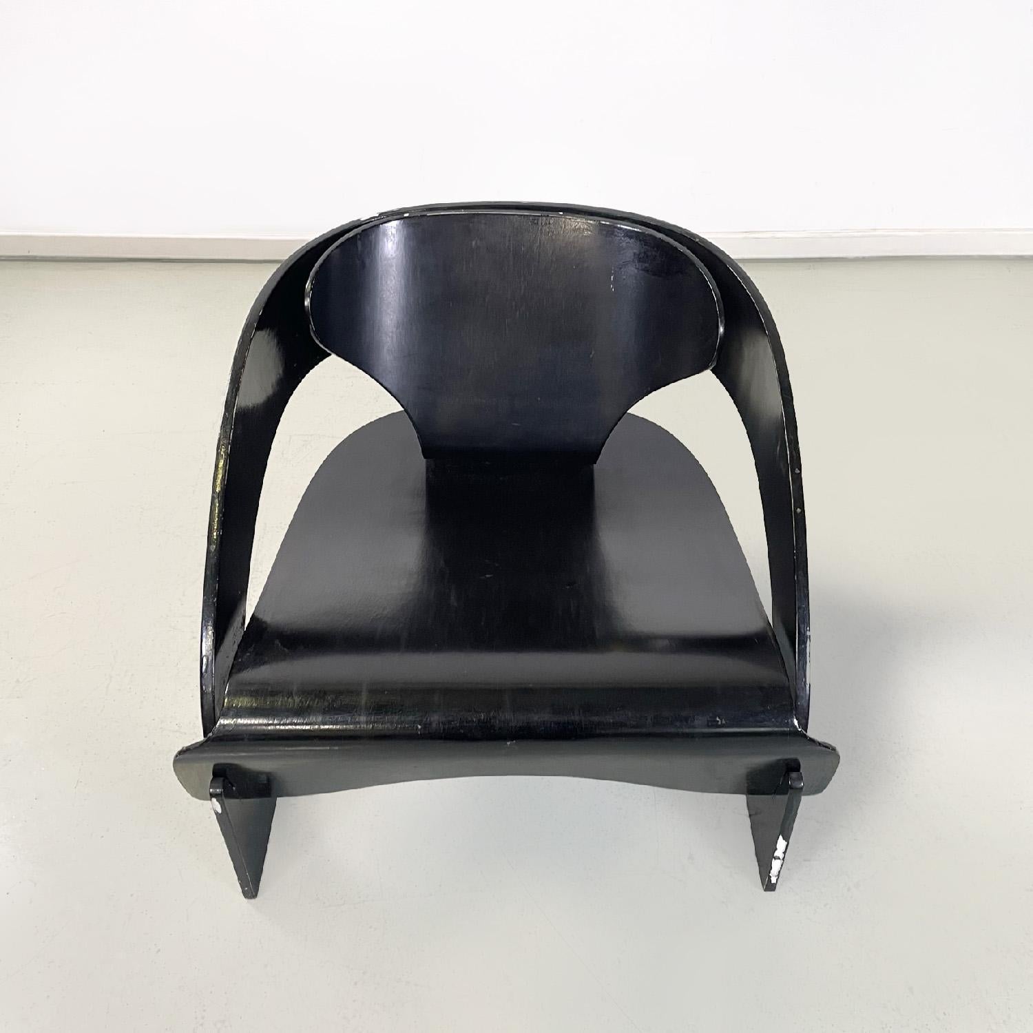 Late 20th Century Italian modern black wood armchair mod. 4801 by Joe Colombo for Kartell, 1970s For Sale