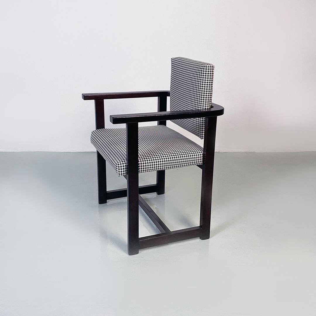 Late 20th Century Italian Modern Black Wood Base and Pied De Poule Cotton Seat Armchair, 1970s For Sale