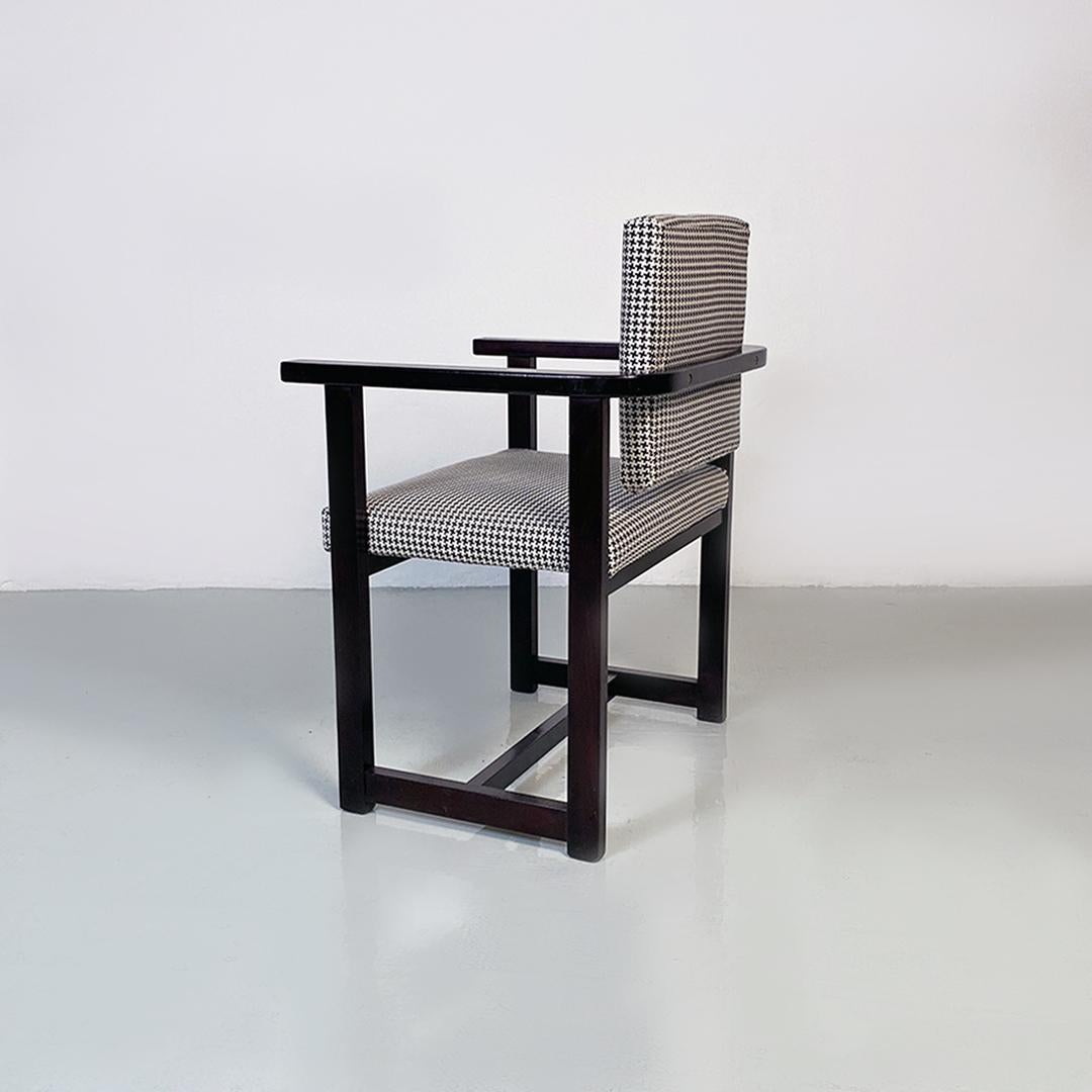 Italian Modern Black Wood Base and Pied De Poule Cotton Seat Armchair, 1970s For Sale 1