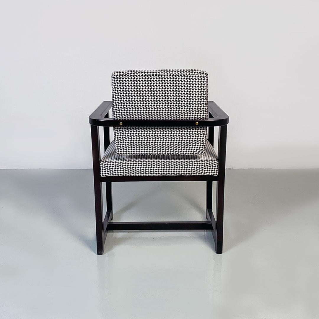 Italian Modern Black Wood Base and Pied De Poule Cotton Seat Armchair, 1970s For Sale 2