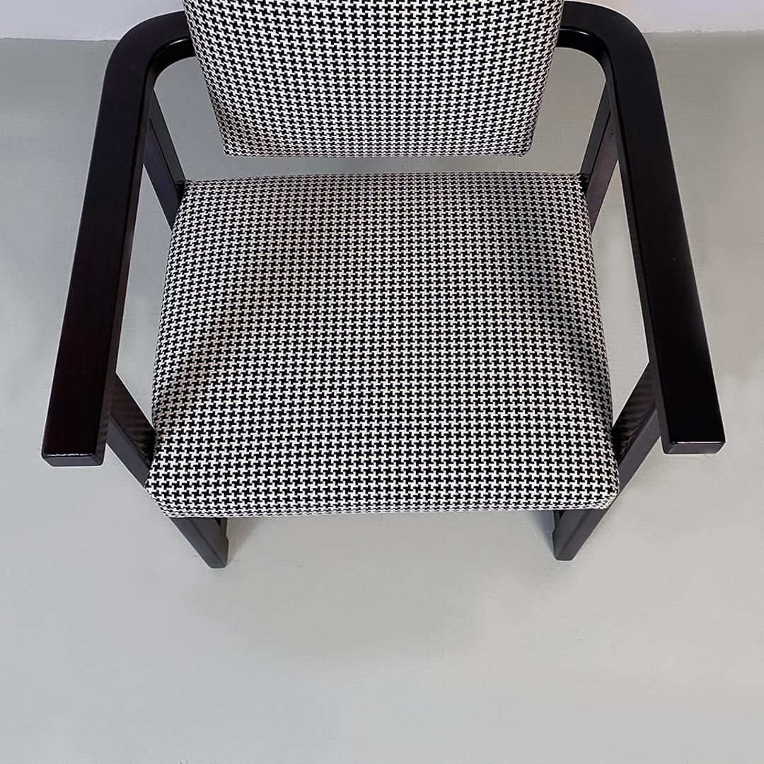 Italian Modern Black Wood Base and Pied De Poule Cotton Seat Armchair, 1970s For Sale 5