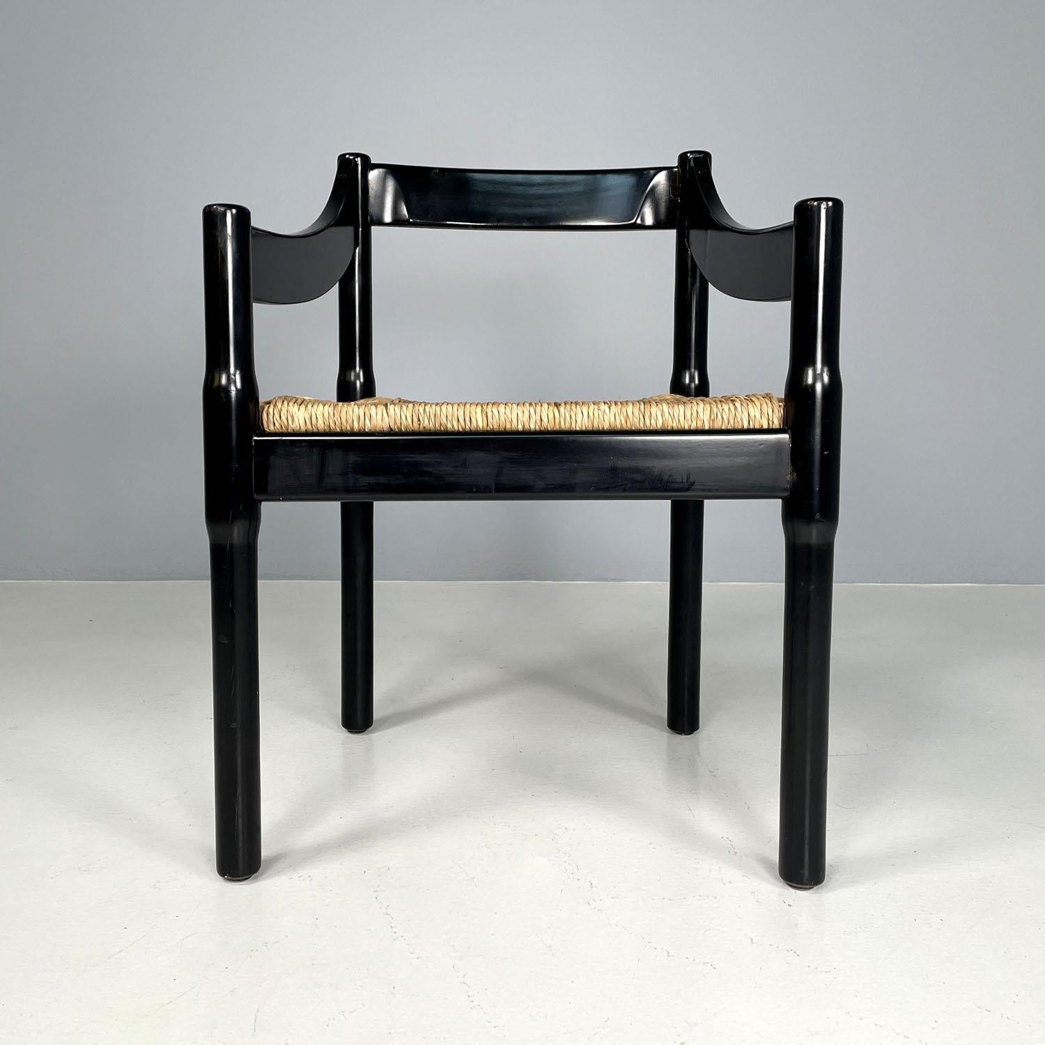 Italian modern black wood chairs Carimate by Vico Magistretti for Cassina, 1970s In Good Condition In MIlano, IT