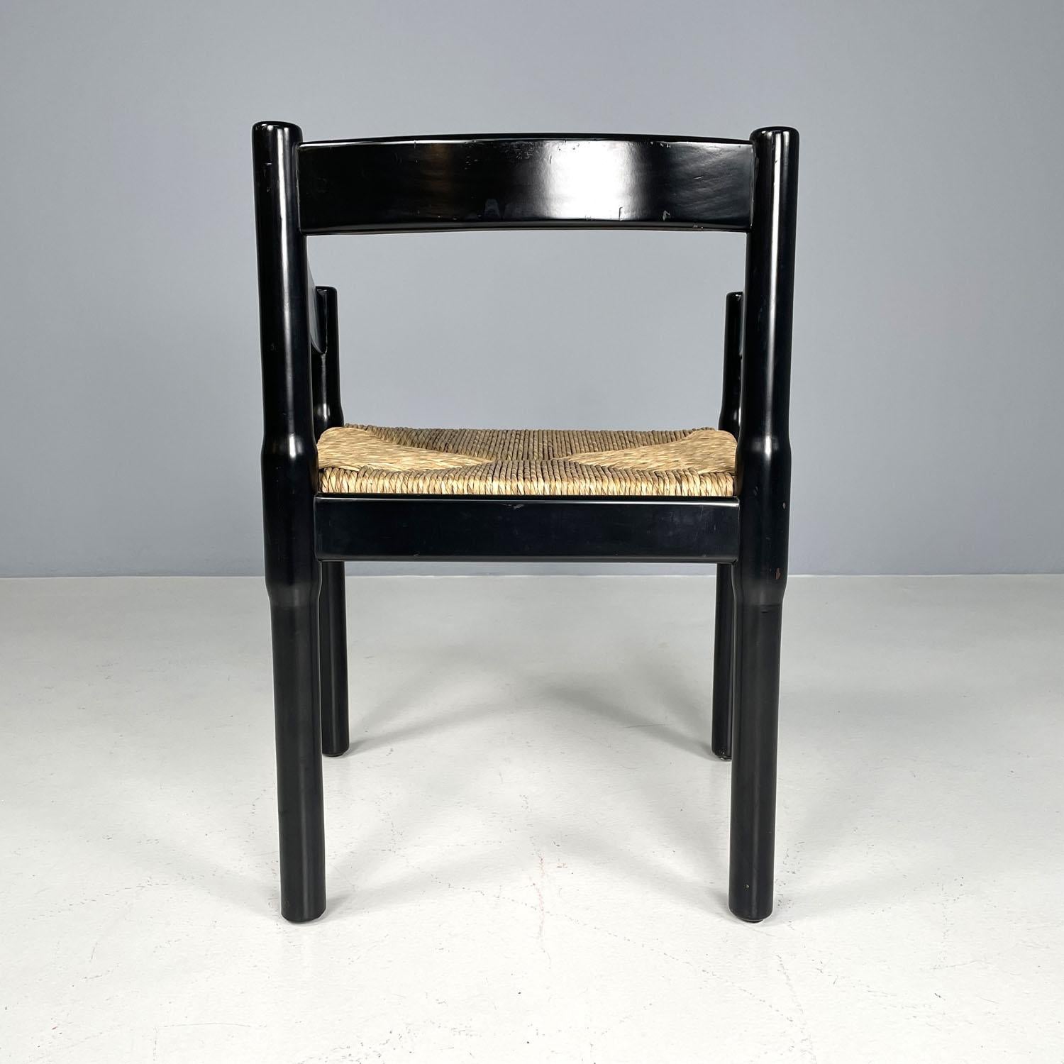 Straw Italian modern black wood chairs Carimate by Vico Magistretti for Cassina, 1970s