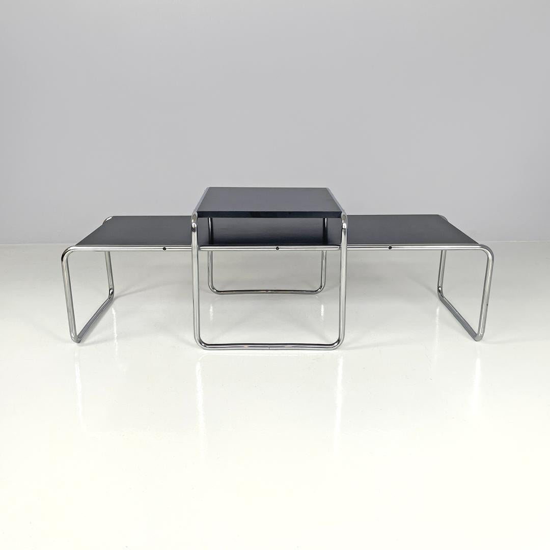 Italian modern black wood coffee tables Laccio by Marcel Breuer for Gavina 1970s
Coffee tables mod. Laccio in wood and metal. The structures are made of chromed tubular steel, and form the legs and the supporting structure. The tops are of two