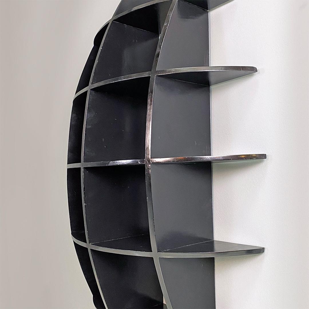 Italian Modern Black Wood Convex Shape Wall Bookcase Joe Colombo Style, 1980s For Sale 1