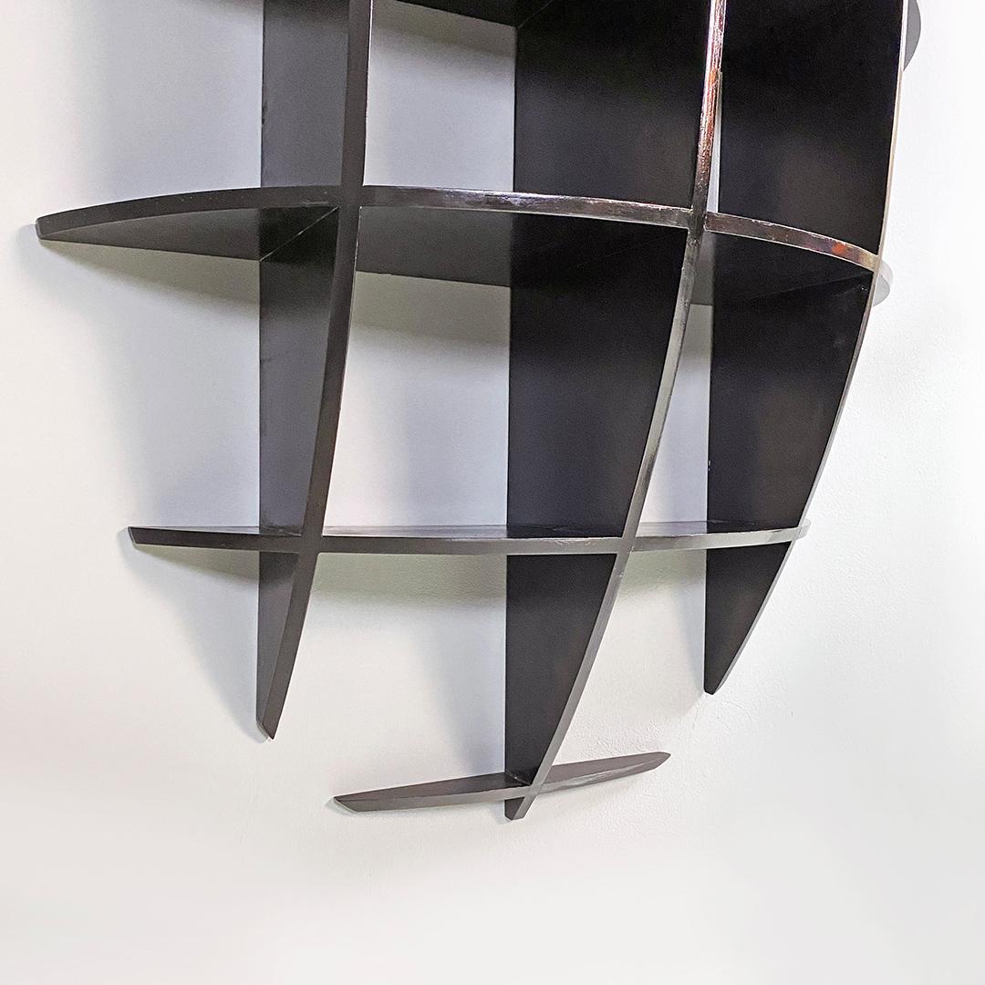 Italian Modern Black Wood Convex Shape Wall Bookcase Joe Colombo Style, 1980s For Sale 2