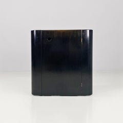 Italian modern black wood corner cabinet with wheels shelf and bottle rack 1980s