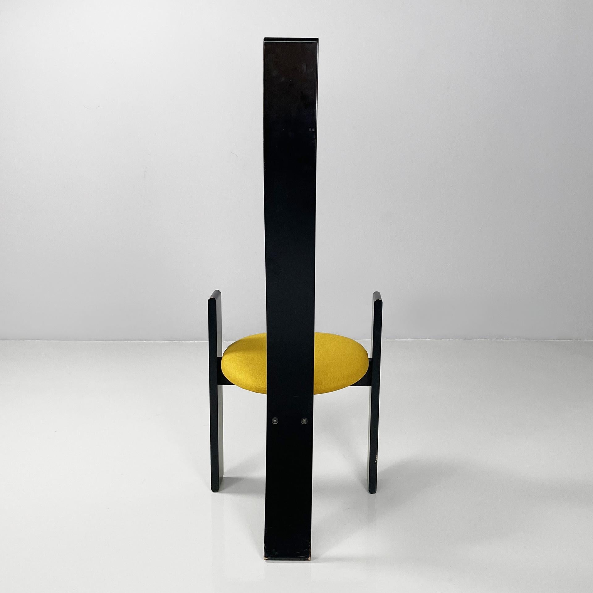 Legno Italian modern black wood fabric chairs Golem Vico Magistretti Poggi, 1970s in vendita