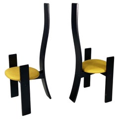 Italian modern black wood fabric chairs Golem Vico Magistretti Poggi, 1970s