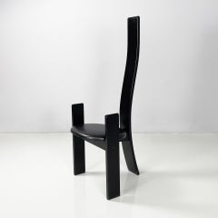 Italian modern black wood leather chairs Golem Vico Magistretti Poggi, 1970s