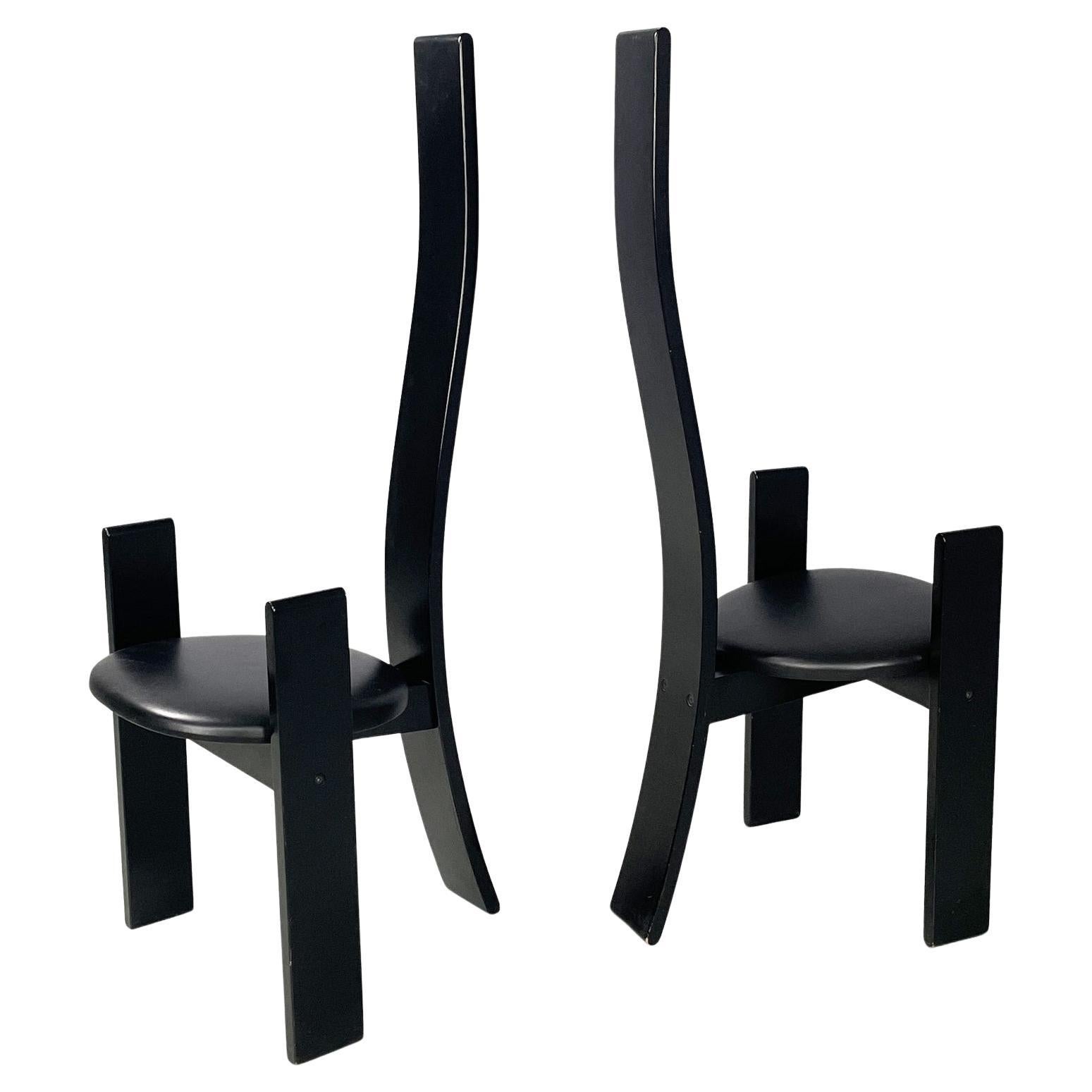 Italian modern black wood leather chairs Golem Vico Magistretti Poggi, 1970s in vendita