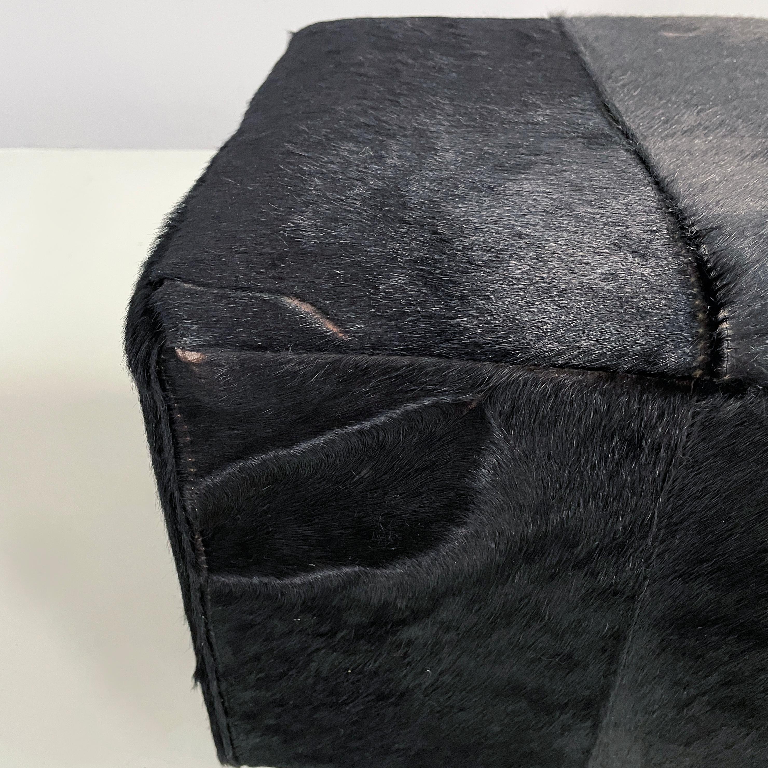 Italian modern Black wood and metal bar cabinet with leather poufs, 1970s For Sale 12