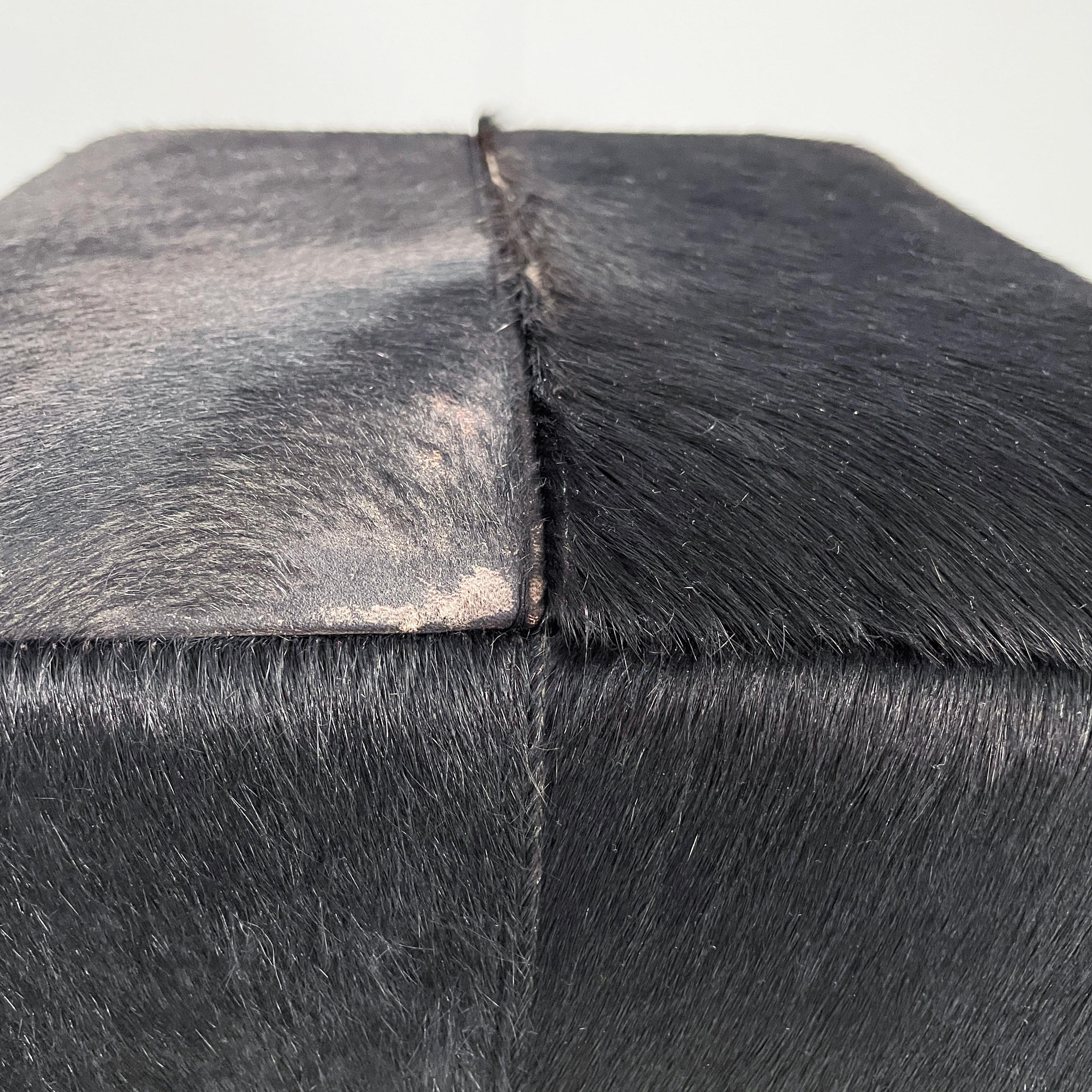 Italian modern Black wood and metal bar cabinet with leather poufs, 1970s For Sale 13