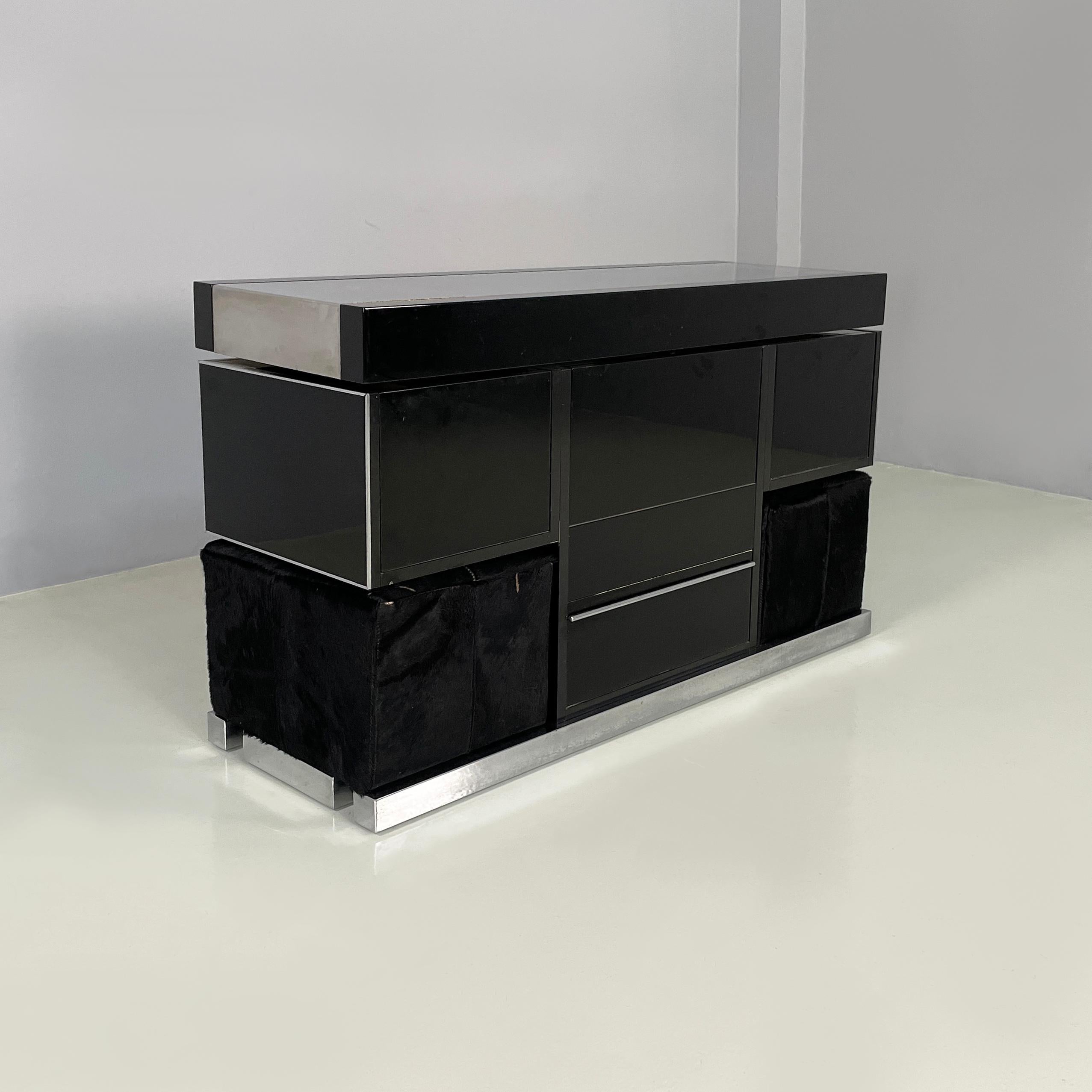 Modern Italian modern Black wood metal bar cabinet by Willy Rizzo for Mario Sabot 1970s For Sale