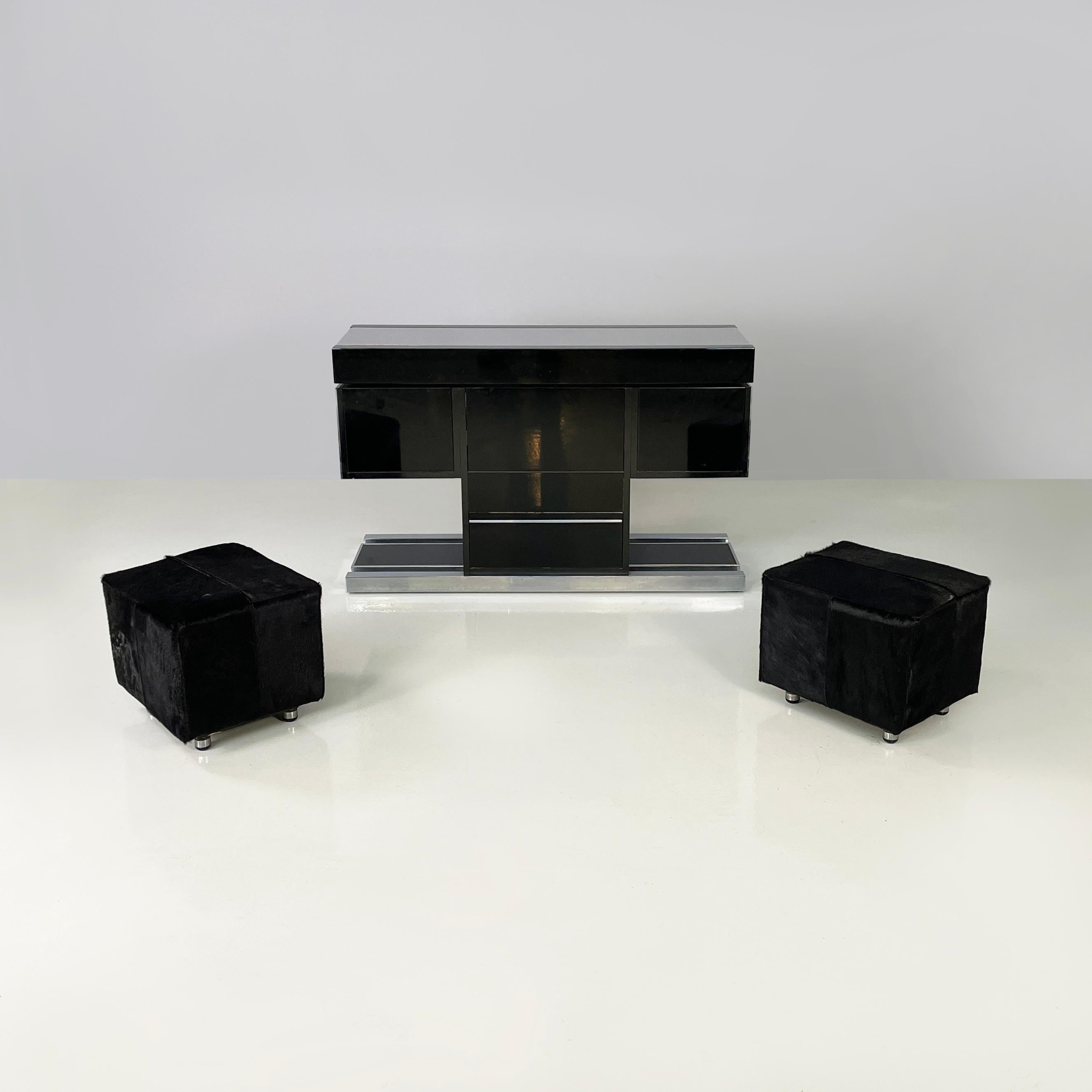 Italian modern Black wood metal bar cabinet by Willy Rizzo for Mario Sabot 1970s In Good Condition For Sale In MIlano, IT