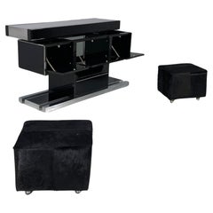 Used Italian modern Black wood metal bar cabinet by Willy Rizzo for Mario Sabot 1970s
