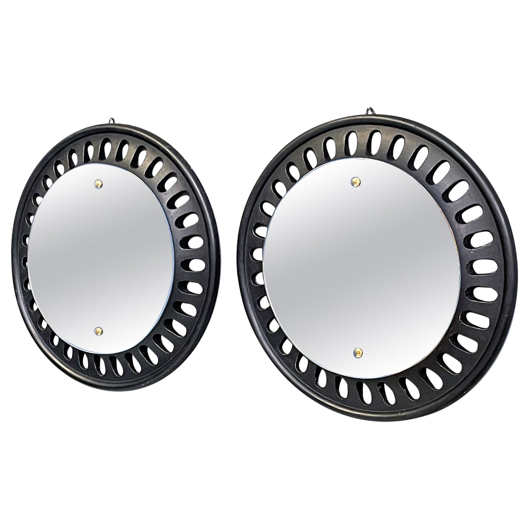 Italian modern black wood round wall mirrors, 20th century