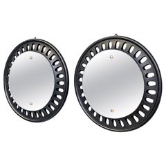Italian modern black wood round wall mirrors, 20th century