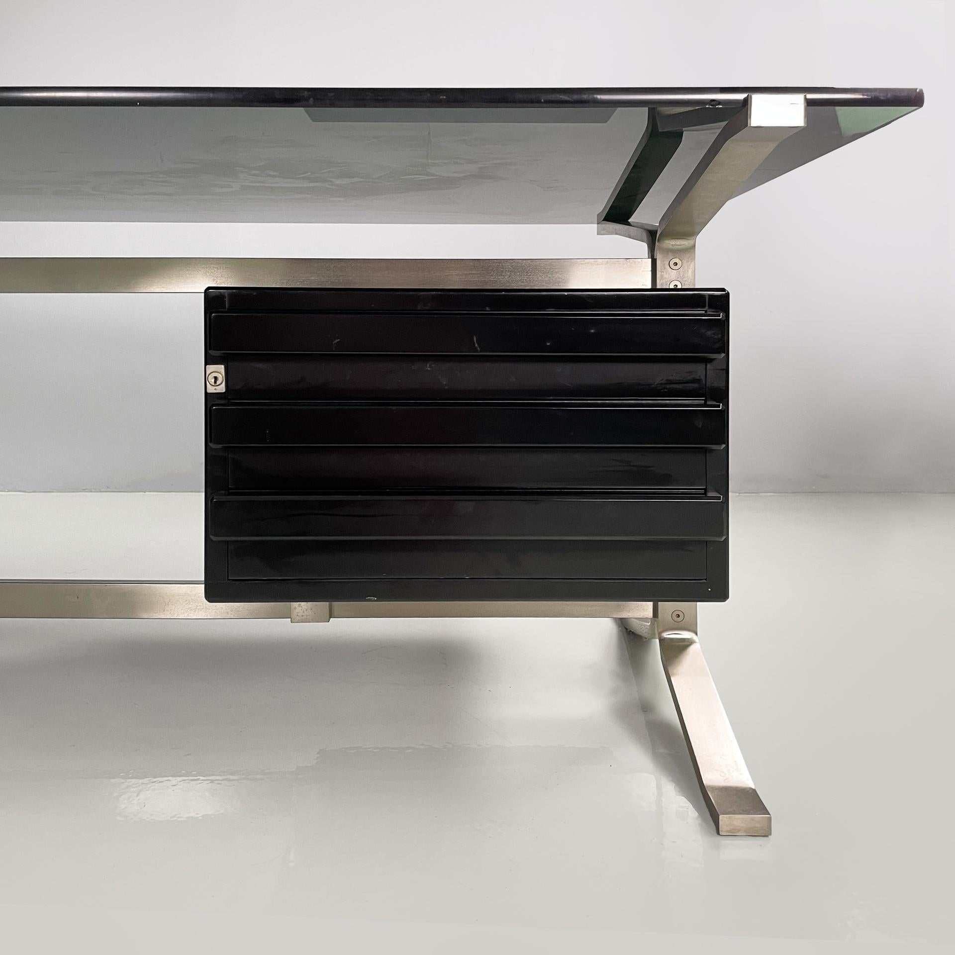 Moderner italienischer Schreibtisch aus schwarzem Holz, Stahl und Rauchglas von Formanova, 1970er Jahre im Angebot 9