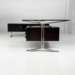 Italian modern black wood, steel and smoked glass Desk by Formanova, 1970s