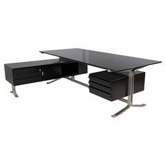 Bureau moderne italien en bois noir, acier et verre fumé par Formanova, 1970