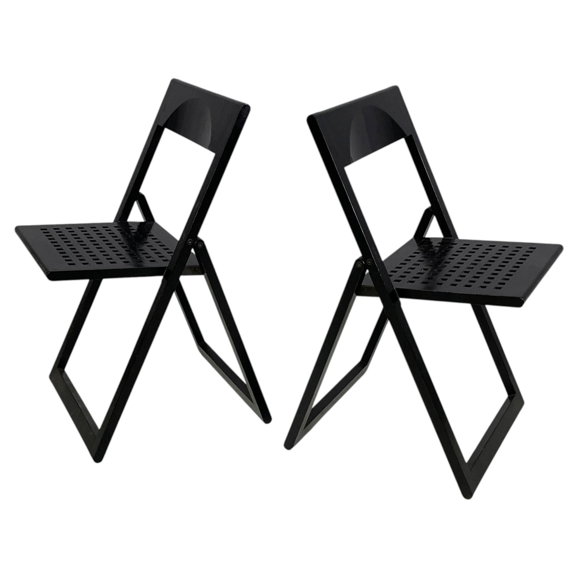 Italian modern black wooden folding chairs, 1980s