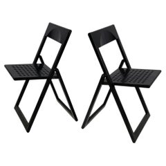 Italian modern black wooden folding chairs, 1980s