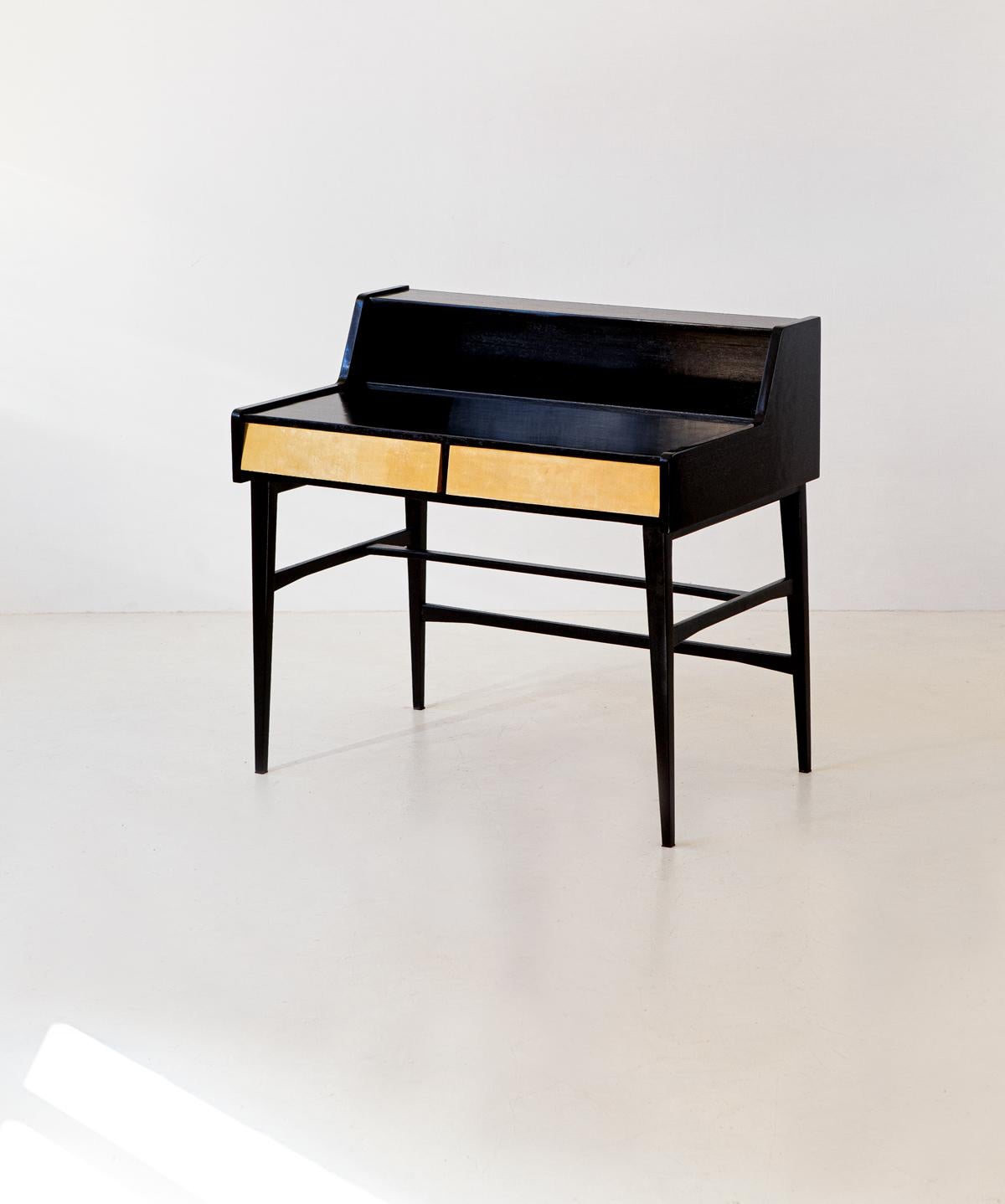 Italian Modern Black Writing Desk with Brass Drawers 1