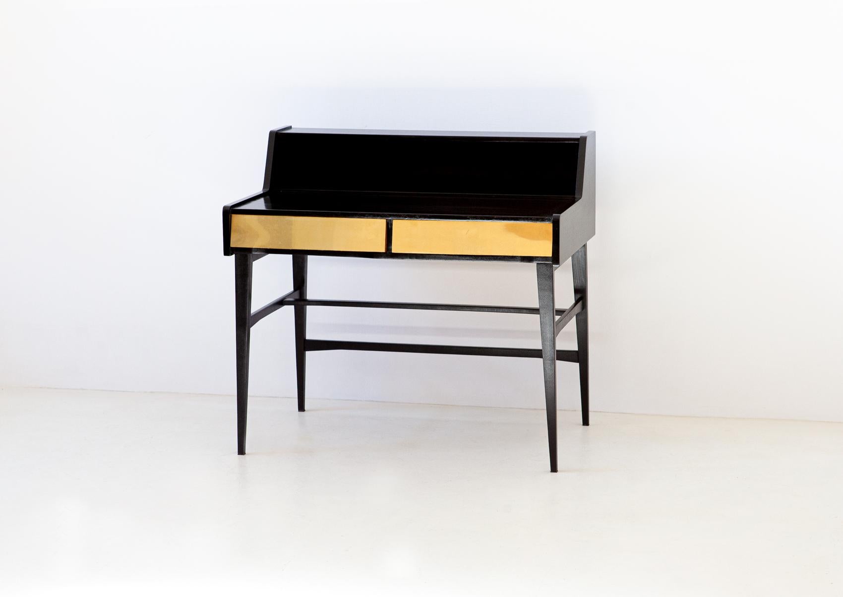 Italian Modern Black Writing Desk with Brass Drawers 3