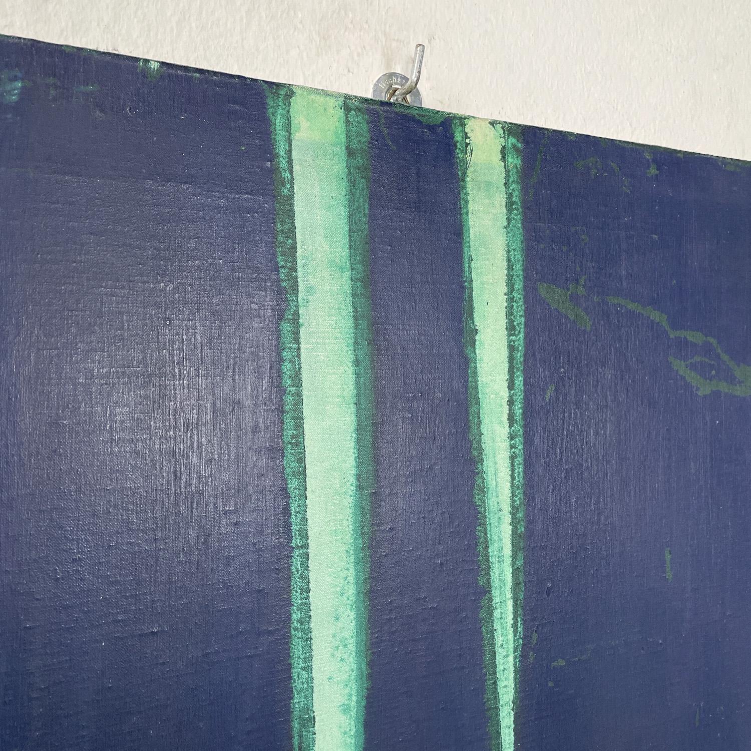 Tela Italian modern blue and green acrylic painting by Domenico Messana, 1972